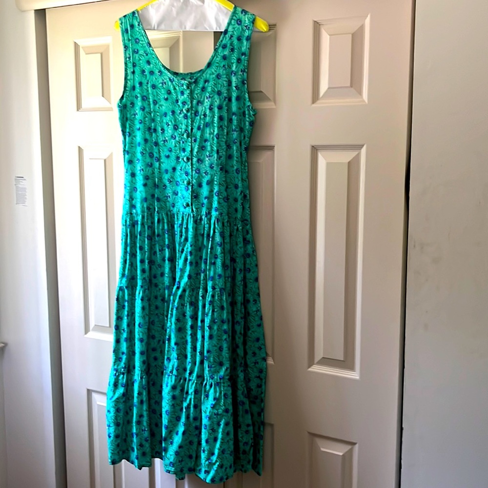 United Colors Of Benetton Green & Blue Daisy Floral Sleeveless Dress Size 12